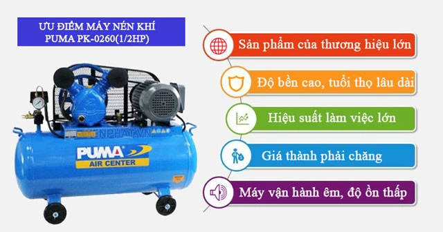 Máy nén khí mini Puma PK-0260 được ưa chuộng nhờ mang nhiều ưu điểm nổi trội