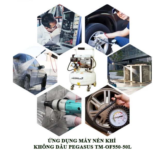 Ứng dụng máy nén khí không dầu Pegasus TM-OF550-50L