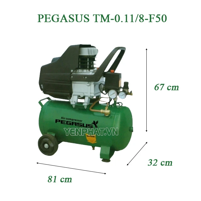 Máy nén khí Pegasus TM-0.11/8-F50 có kích thước gọn gàng