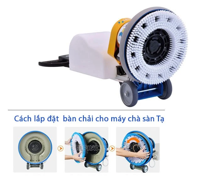 cách lắp đặt bàn chải cho máy chà sàn tạ