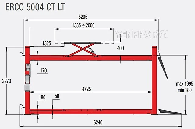 Kích thước cầu nâng 4 trụ nâng bụng