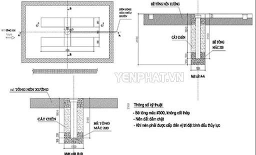 Sơ đồ lắp đặt cầu nâng 1 trụ