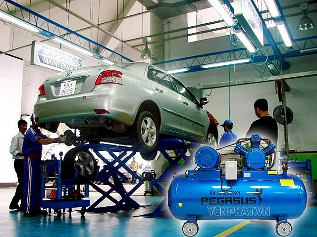 Máy nén khí Pegasus TM-V-0.36/8-180L được ứng dụng trong gara ô tô