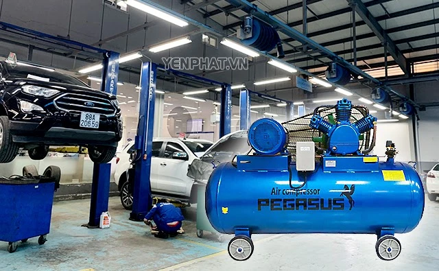 Máy nén khí PEGASUS TM-W-0.9/8-330L tham gia vào các công việc tại gara