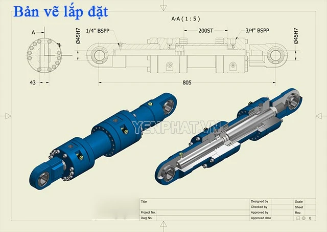 Bản vẽ lắp xi lanh thủy lực