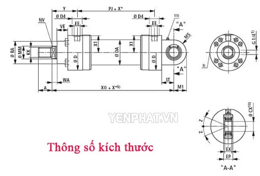 Thông số kích thước & bản vẽ lắp đặt xi lanh thủy lực