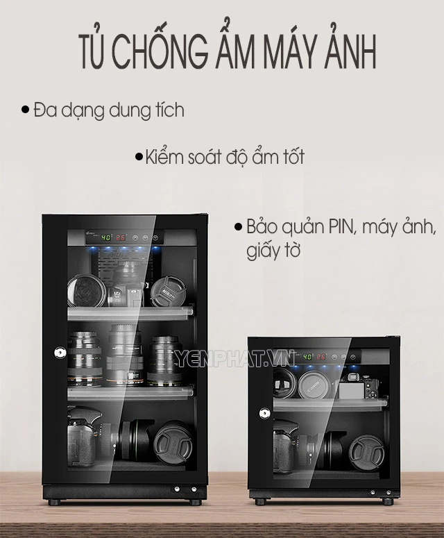 Nhiếp ảnh gia thường sử dụng tủ hút ẩm để bảo quản máy ảnh