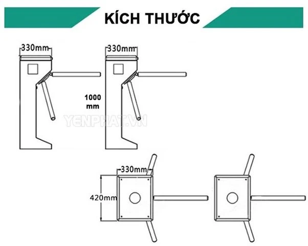 Kích thước cửa xoay 3 chấu Tripod Turnstile TC-S206