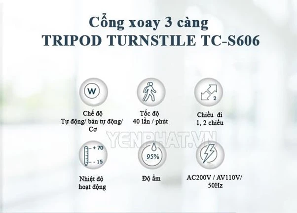 tính năng của Cổng xoay 3 càng Tripod Turnstile TC-S606
