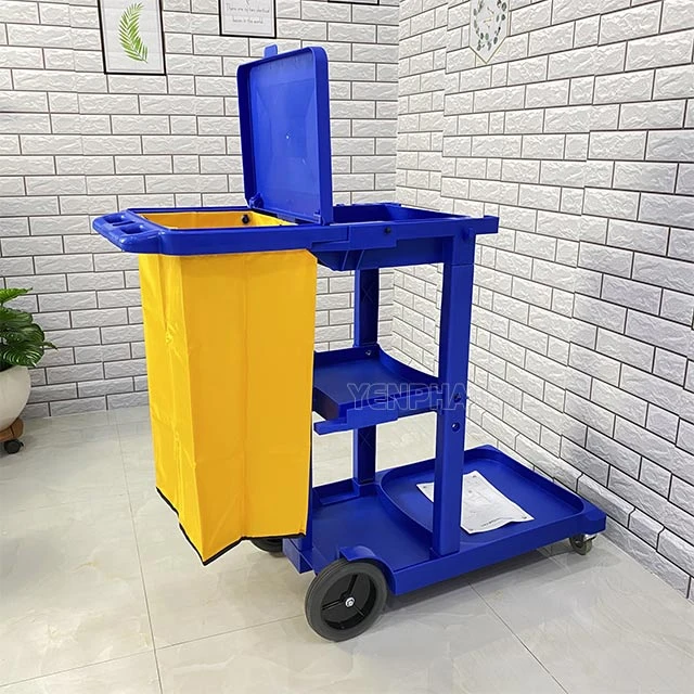 Xe đẩy dọn phòng 3 tầng có túi đựng rác tiện dụng