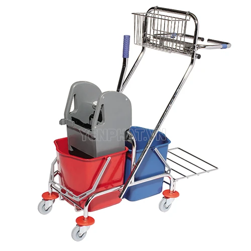 Xe dọn vệ sinh 2 xô vắt nước công nghiệp