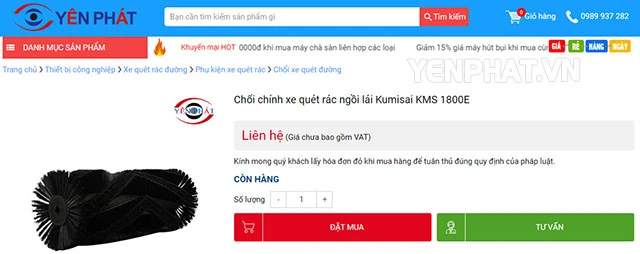 Liên hệ Yên Phát để được báo giá chổi chính xe quét rác Kumisai KMS 1800E