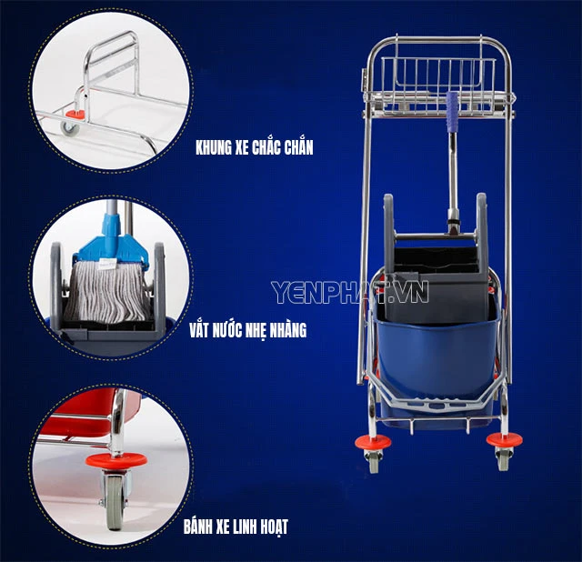 Các bộ phận của xe dọn vệ sinh 2 xô vắt nước