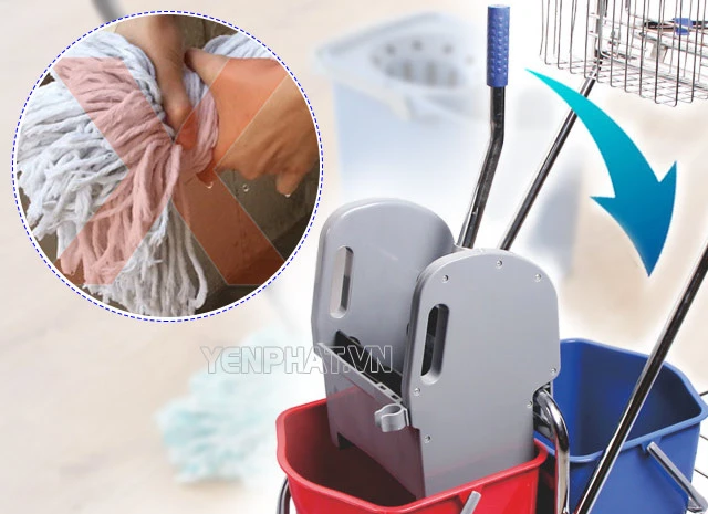 xe dọn vệ sinh 2 xô vắt nước