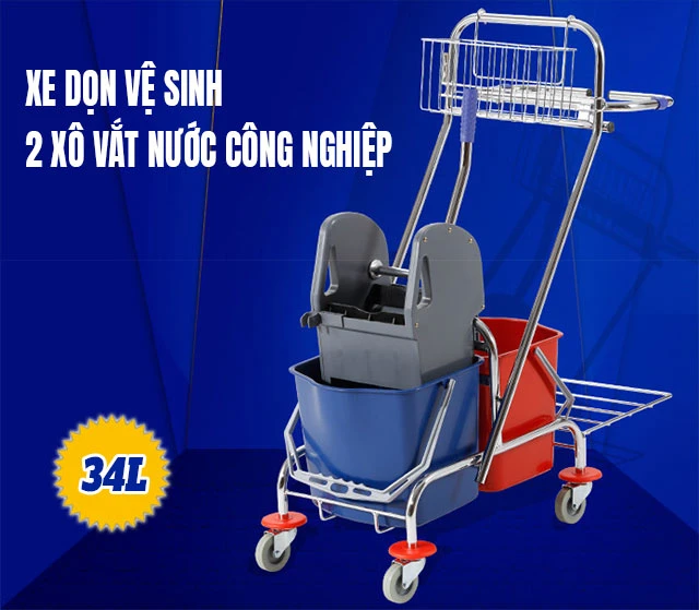 Xe dọn vệ sinh 2 xô vắt nước