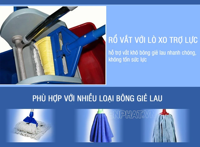 Xe dọn vệ sinh B045 phù hợp nhiều chổi lau