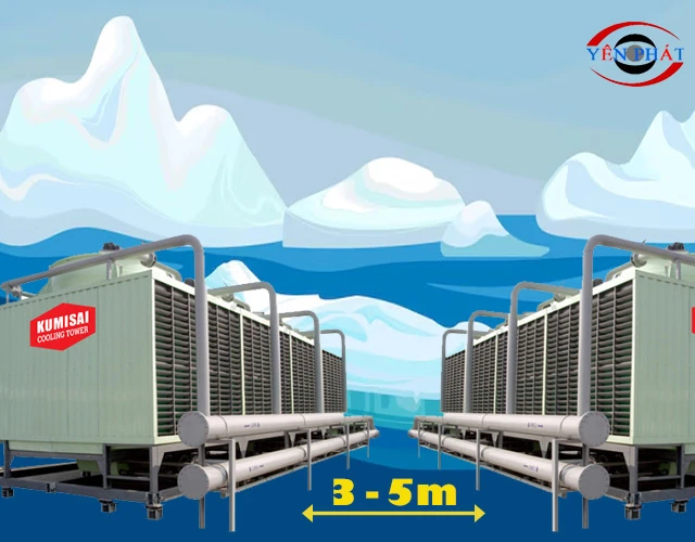 Khoảng cách lắp đặt tháp giải nhiệt vuông Kumisai KMS 200RT
