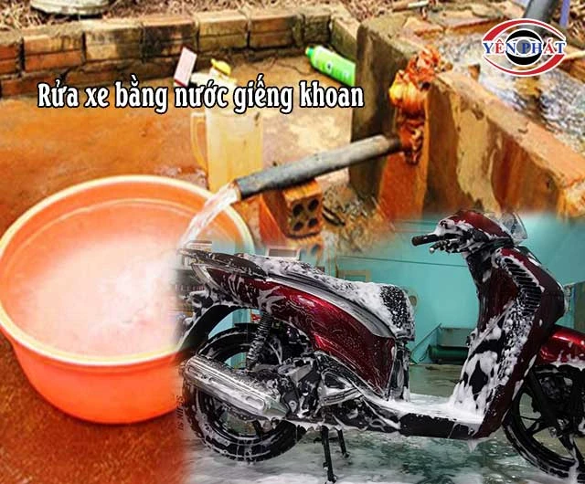 rửa xe bằng nước giếng khoan