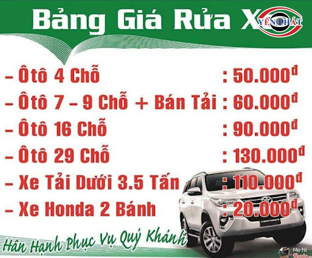 bảng giá rửa xe tải