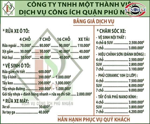 bảng giá rửa xe tải