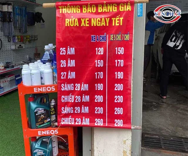 bảng giá rửa xe ngày tết