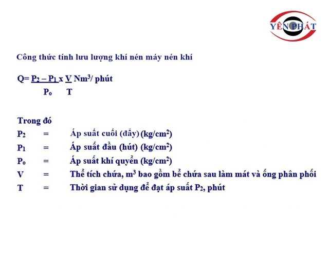 công thức tính Lưu lượng khí nén