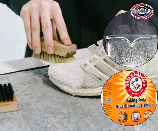giặt giày với baking soda, nước ấm