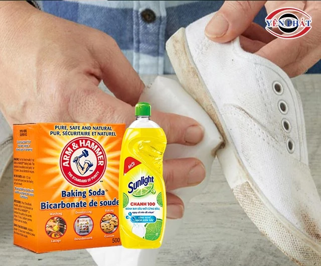 Giặt giày với baking soda, nước rửa chén