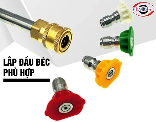 Lắp đầu béc hợp với máy rửa xe Kumisai tự động ngắt KMS 220/5.5