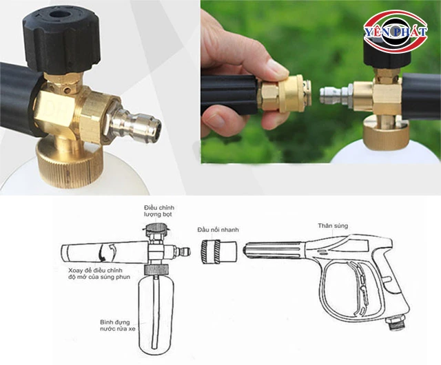 cách lắp bình bọt tuyết rửa xe