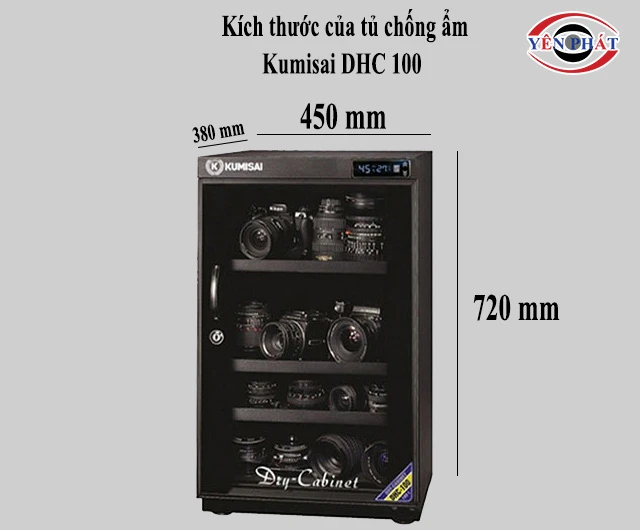 kích thước tủ chống ẩm Kumisai DHC 100