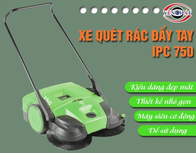 Xe quét rác đường đẩy tay IPC 750 thiết kế đẹp mắt