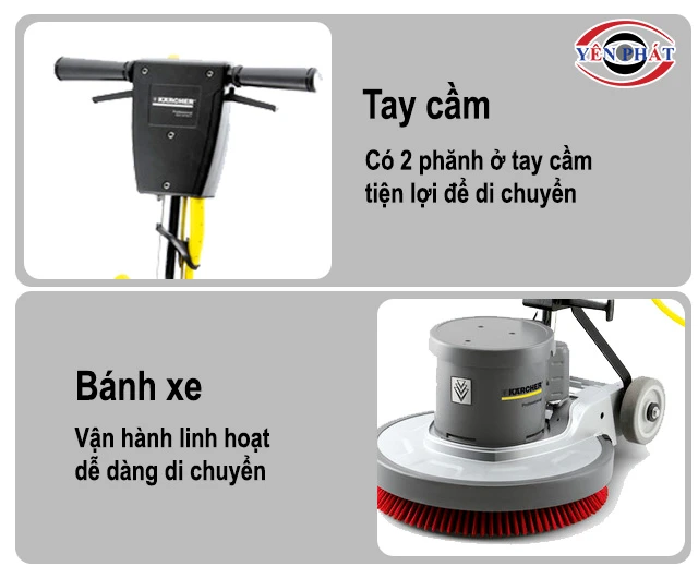 tay cầm và bánh xe