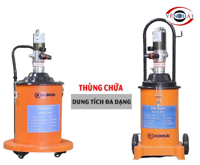 Máy bơm mỡ Kumisai với nhiều mức dung tích thùng chứa