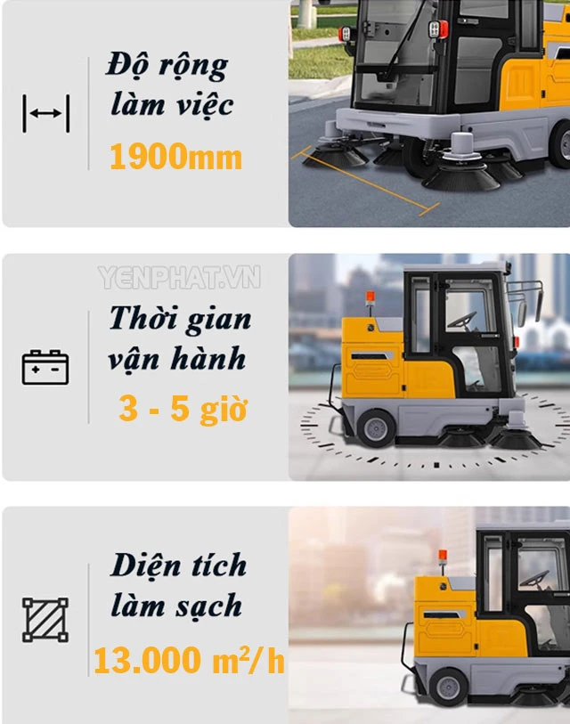 ưu điểm Xe quét rác công nghiệp ngồi lái Kumisai KMS 1900A