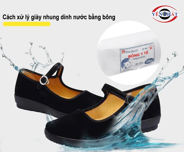 Cách xử lý giày nhung dính nước bằng bông
