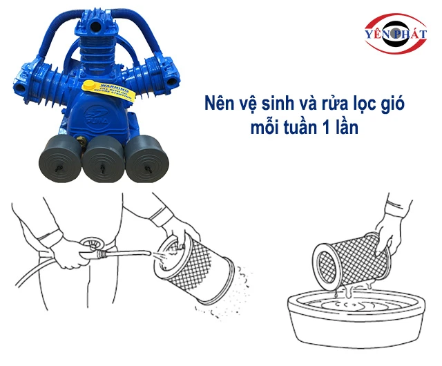 rửa lọc gió máy nén khí định kỳ