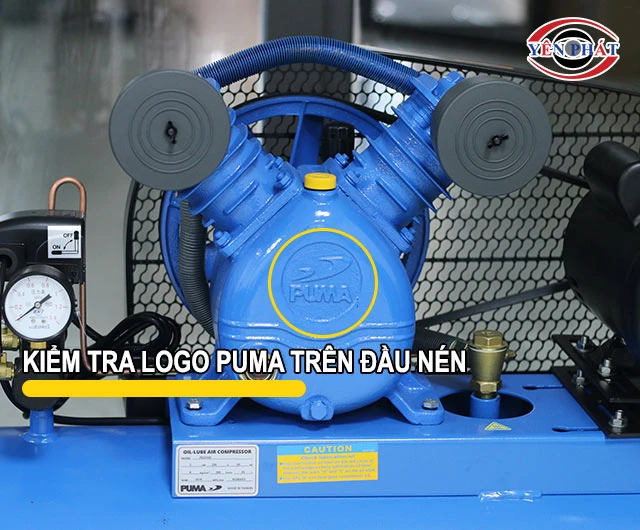 kiểm tra thập kỹ logo puma trên đầu nén