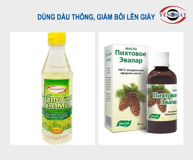 hòa dầu thông, giấm bôi lên giày