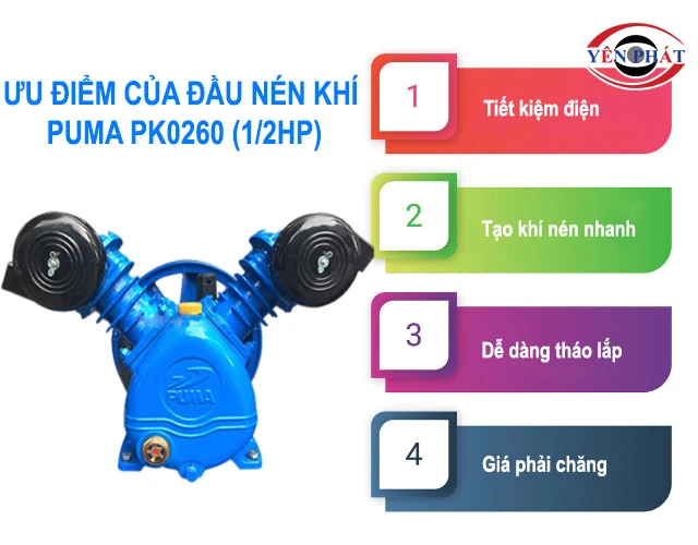 ưu điểm Đầu nén khí Puma PK0260 (1/2HP)