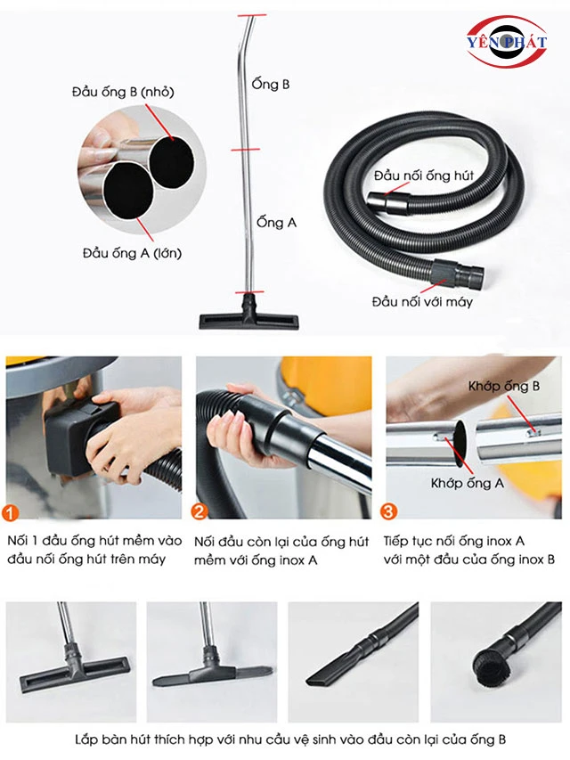 cách lắp phụ kiện máy hút bụi