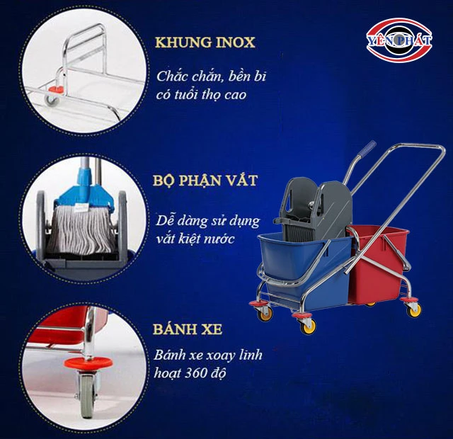 thiết kế của Xe vắt móp đôi 34 lít khung inox