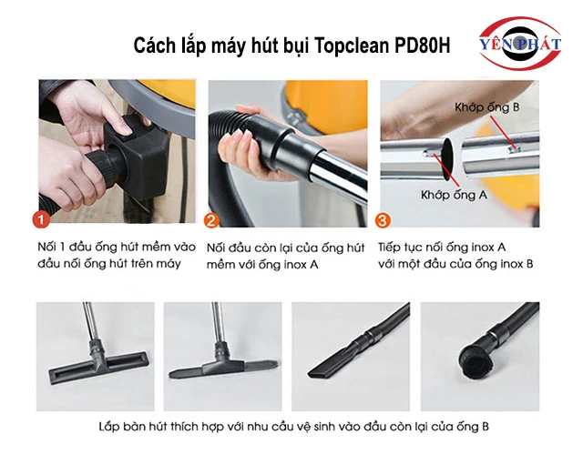 cách lắp máy hút bụi Topclean PD80H