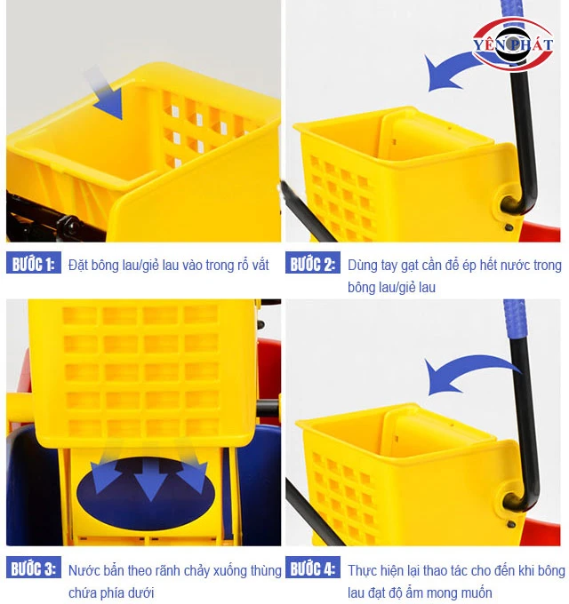 cách sử dụng Xe vắt móp đôi khung nhựa 46 lít