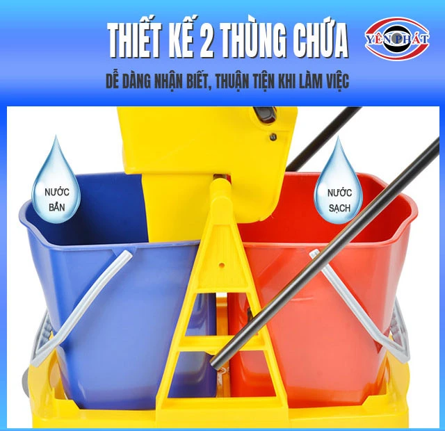 2 thùng chứa của Xe vắt móp đôi 46 lít khung nhựa