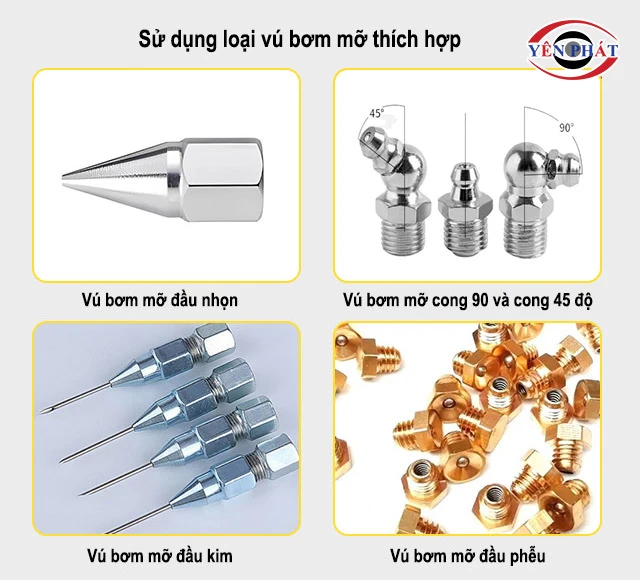 sử dụng loại vú bơm mỡ thích hợp