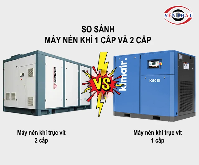 so sánh Máy nén khí trục vít 2 cấp và 1 cấp