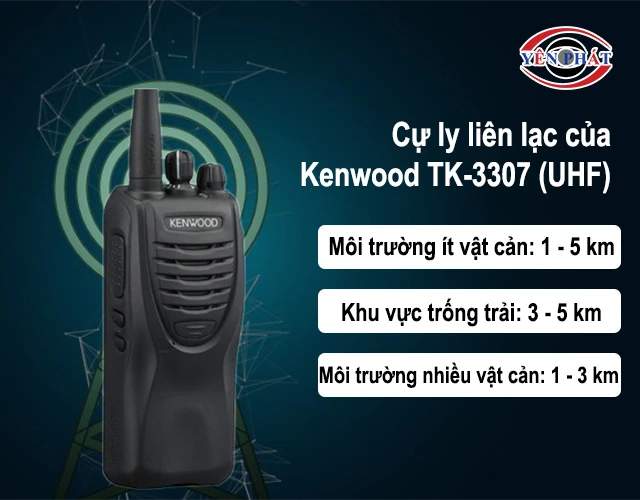 Cự ly liên lạc của Kenwood TK-3307 (UHF).