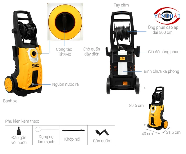 Máy rửa xe cao áp Ingco 2500W HPWR25008