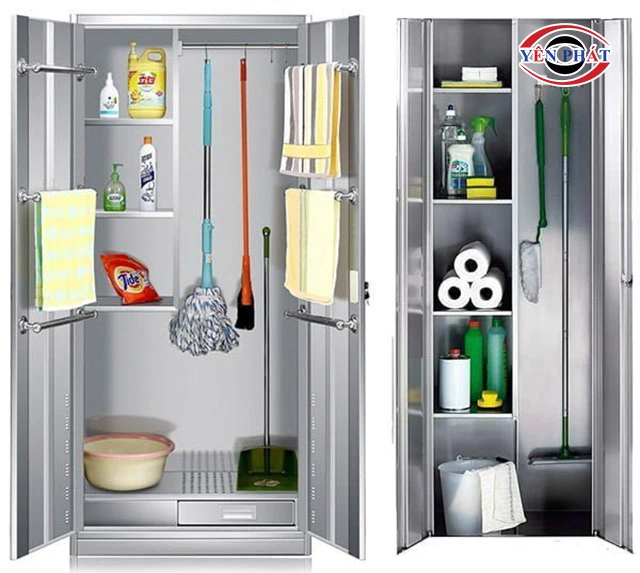 Tủ dụng cụ vệ sinh thép không gỉ 2 cánh